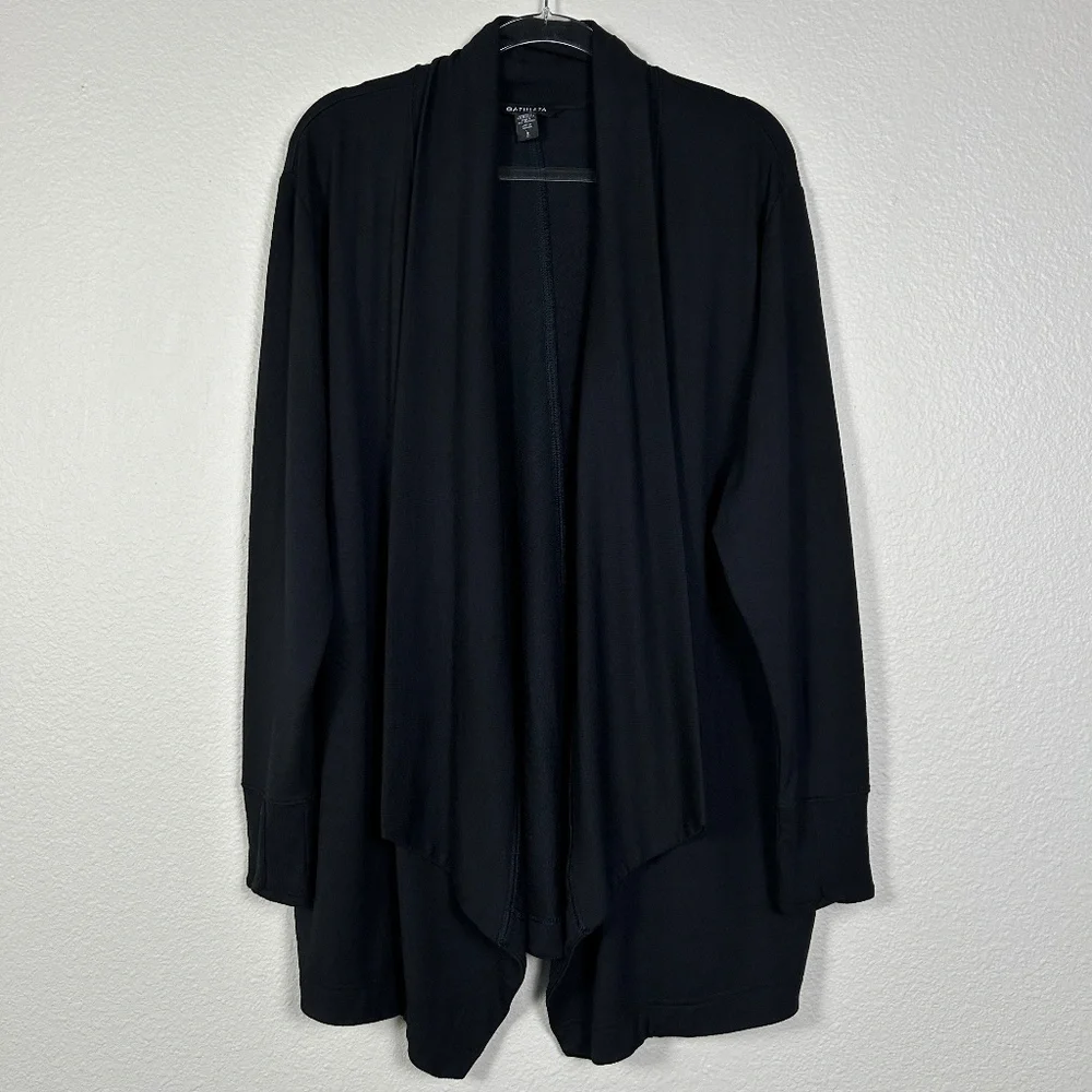 Athleta size L Pranayama Restore Wrap black long cardigan nirvana fabric relaxed